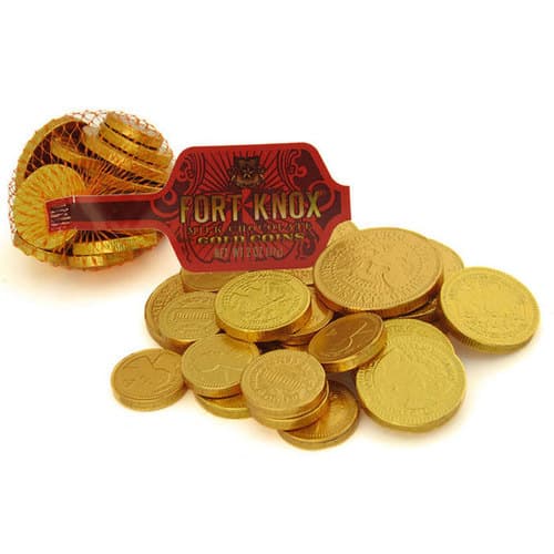 Fort Knox Gold Foiled Milk Chocolate Coins In Mesh Bag