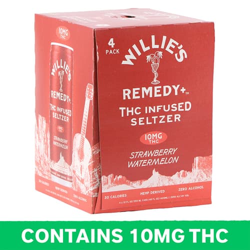 Willie's Remedy Strawberry Watermelon Seltzer 10mg Delta 9 4pk Can